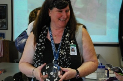 Mrs. McLellan with moon rocks Mrs. McLellan with moon rocks